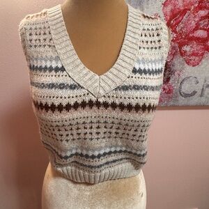 American Eagle Fair Isle Knit Cropped Sweater Vest
